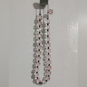 F.G. vintage clear pink & black bead necklace